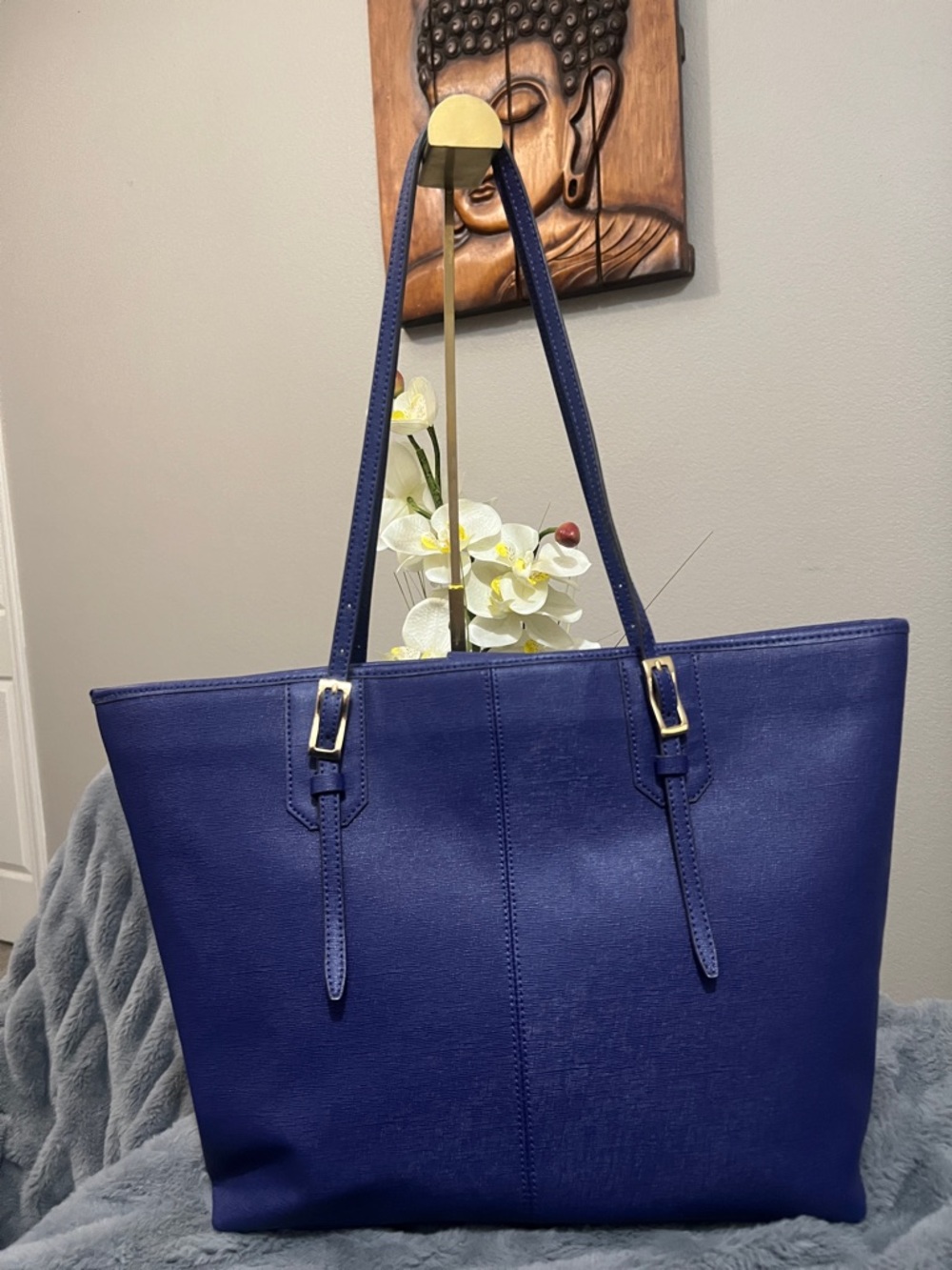 Vince Camuto Royal Blue Tote with Gold Accents - Picture 3 of 6